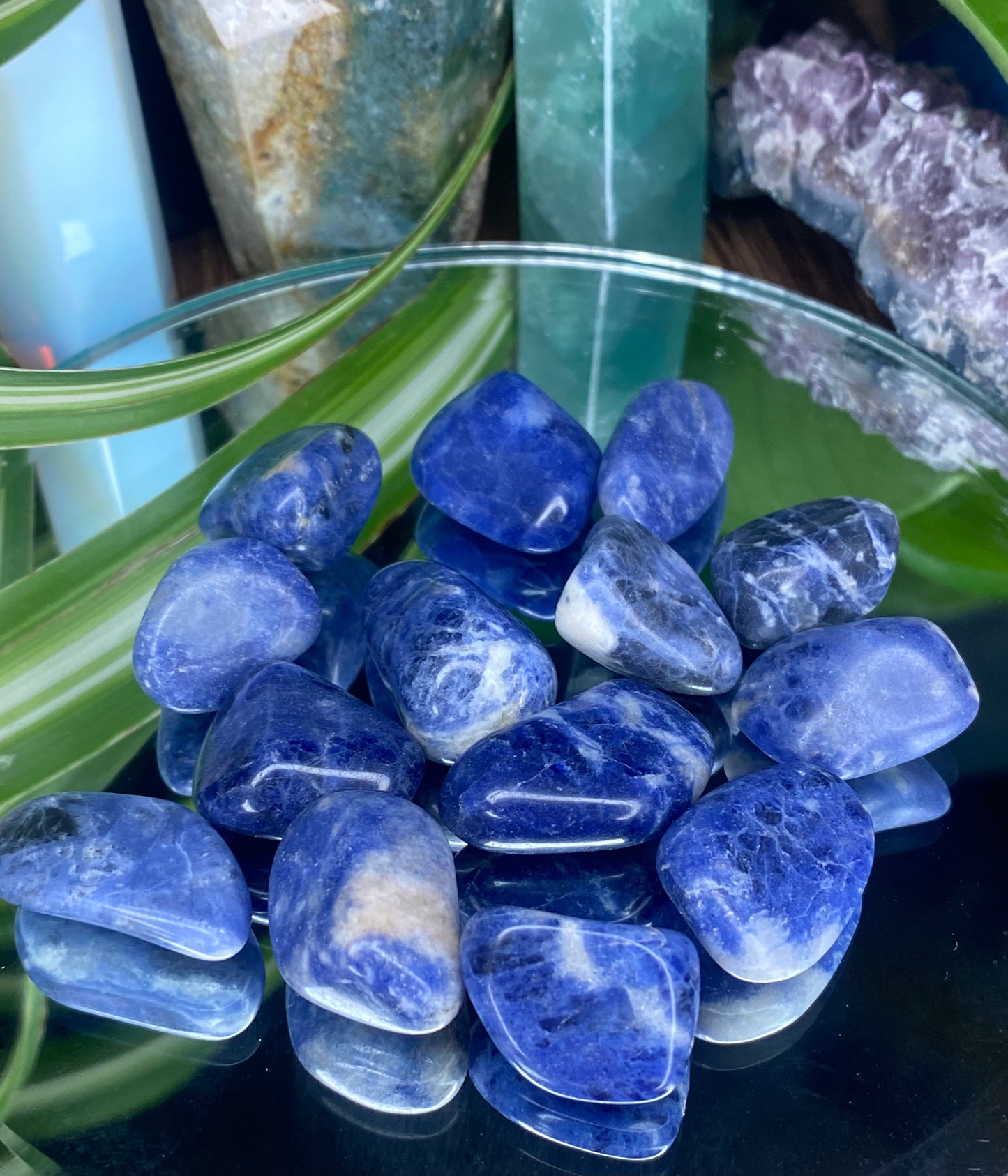 Tumbled Sodalite, blue, grey, and white