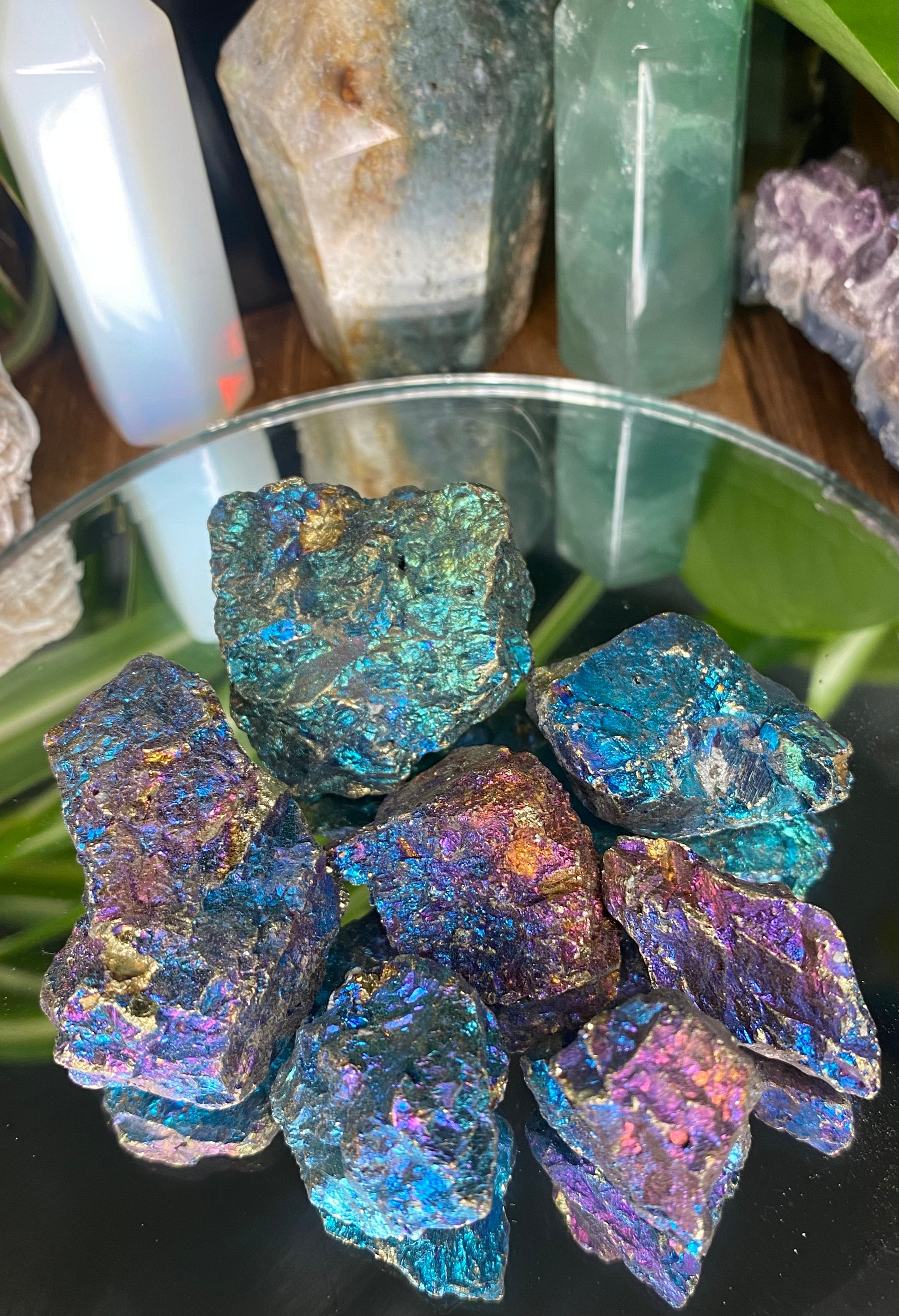 Chalcopyrite, iridescent blue, pink, green, healing crystals 